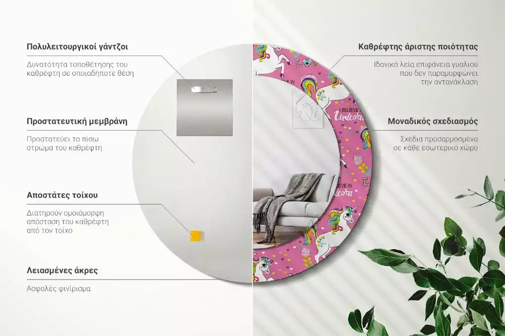 Miroir rond avec décoration Licorne magique