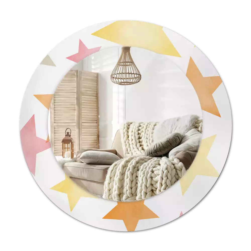 Miroir rond cadre avec impression Étoiles pastel