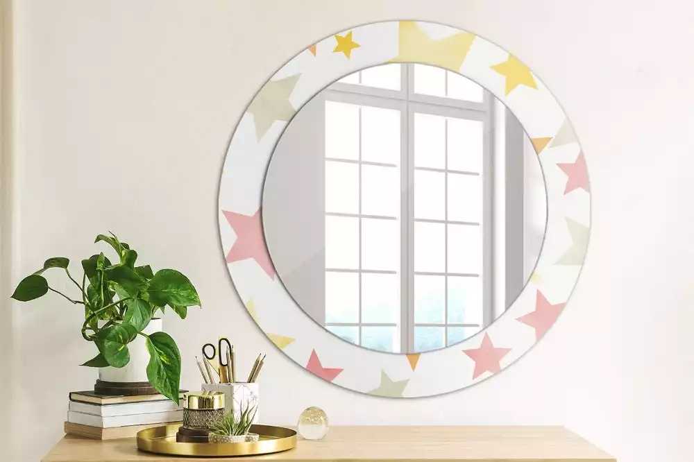 Miroir rond cadre avec impression Étoiles pastel