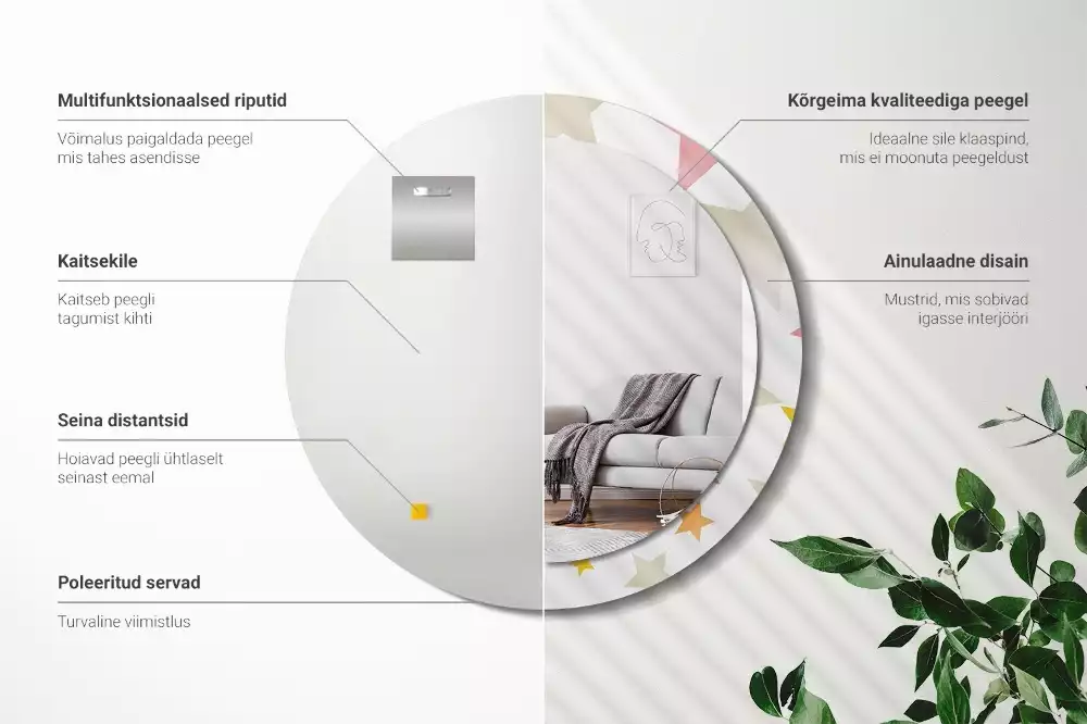 Miroir rond cadre avec impression Étoiles pastel