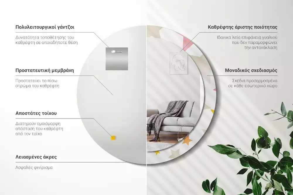 Miroir rond cadre avec impression Étoiles pastel