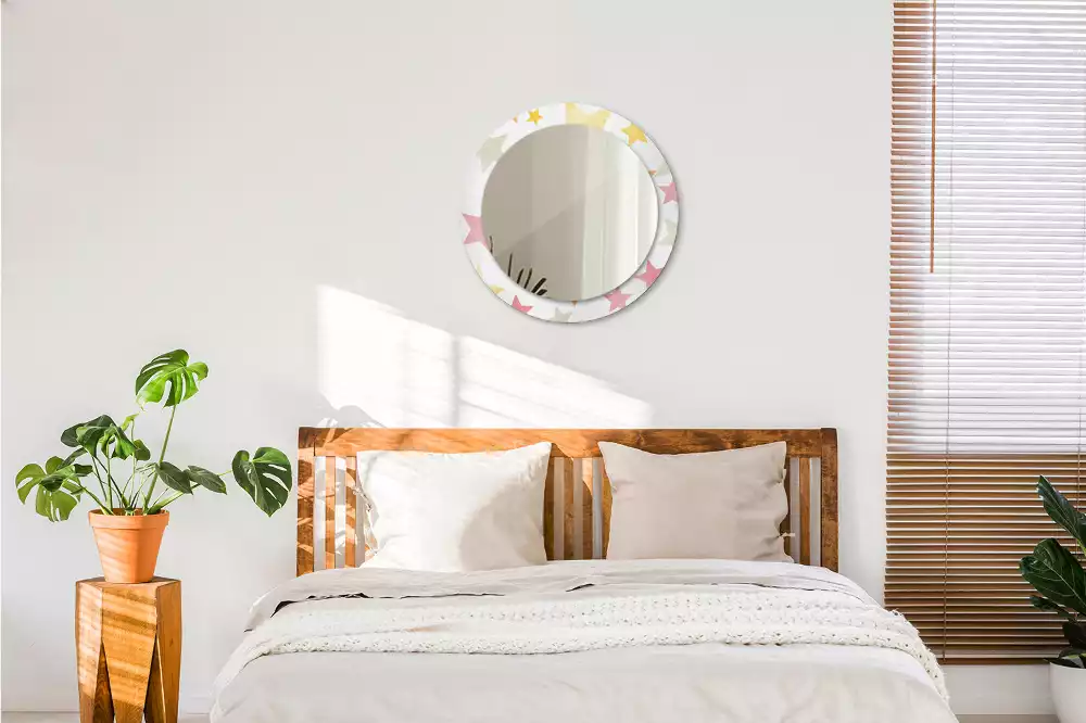 Miroir rond cadre avec impression Étoiles pastel