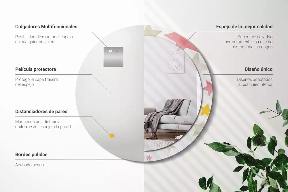 Miroir rond cadre avec impression Étoiles pastel