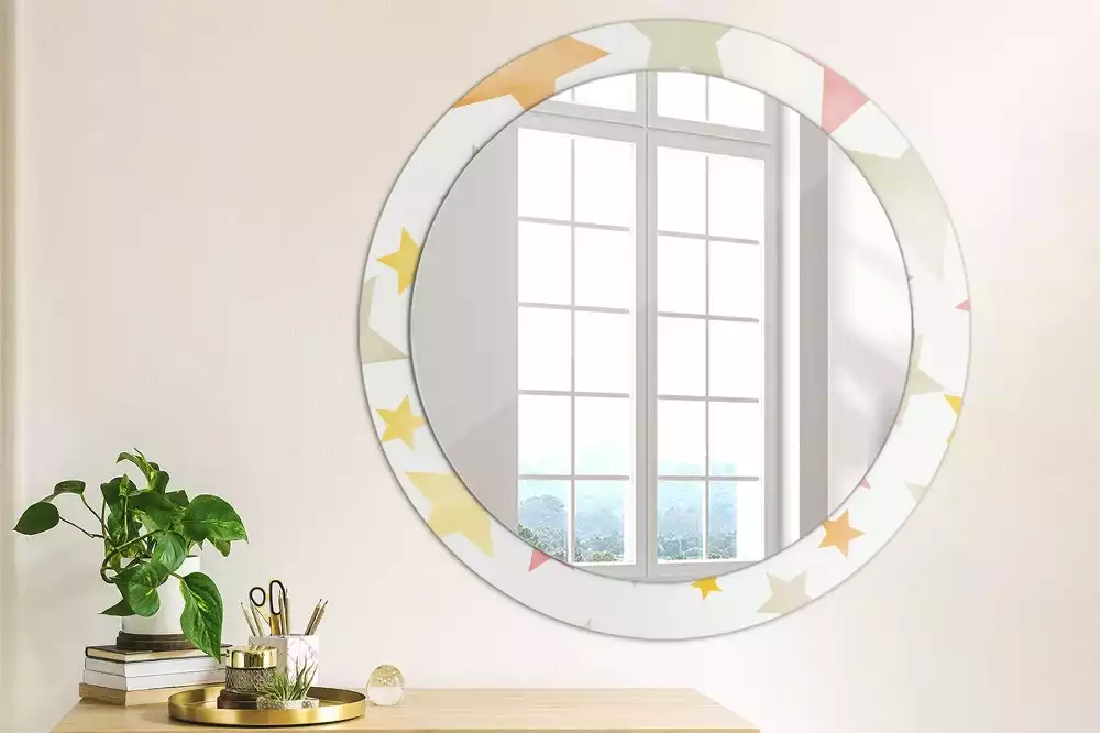 Miroir rond cadre avec impression Étoiles pastel