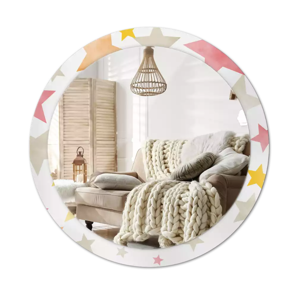 Miroir rond cadre avec impression Étoiles pastel