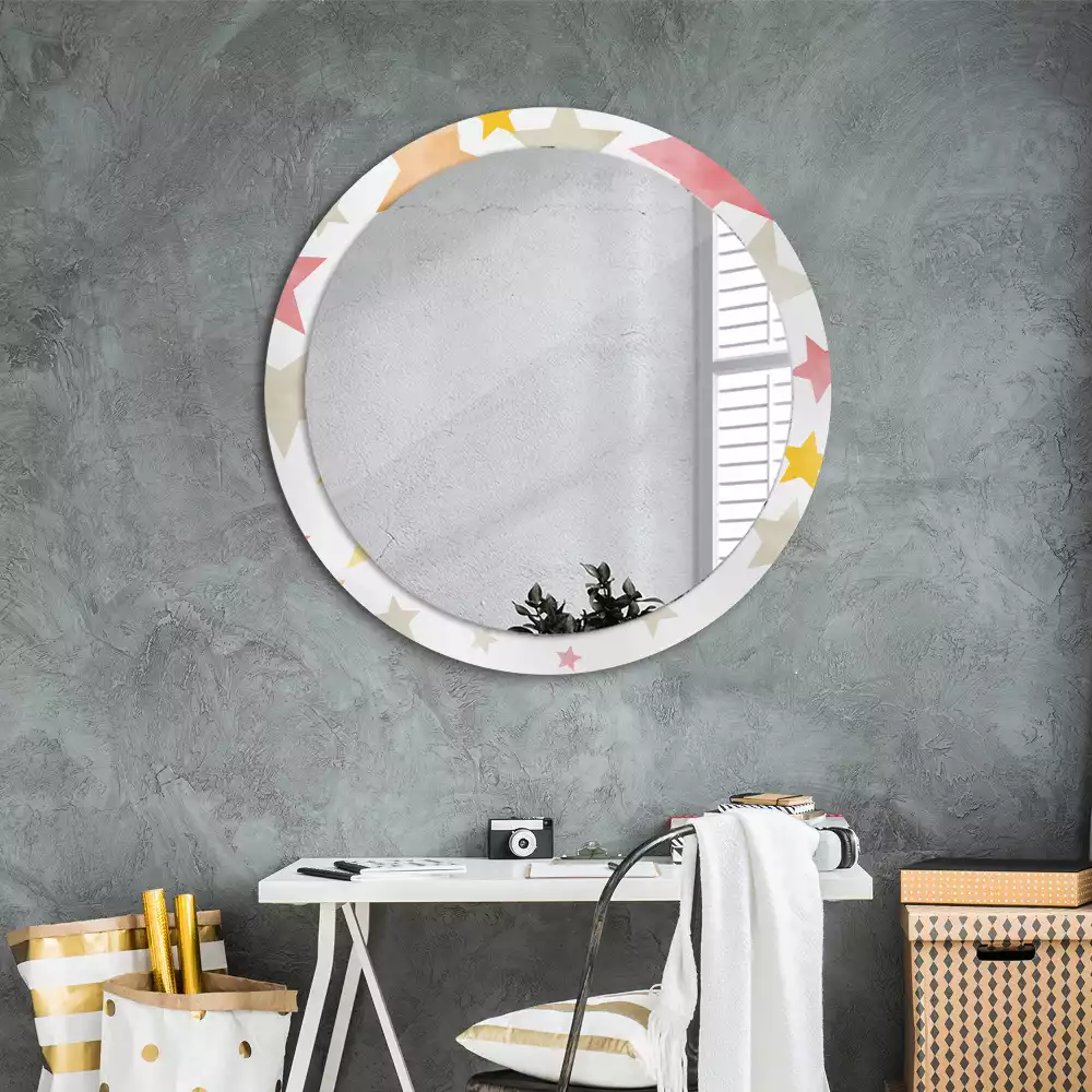 Miroir rond cadre avec impression Étoiles pastel