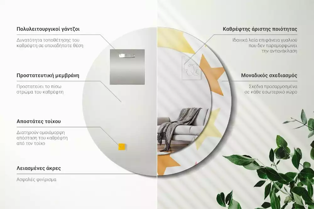 Miroir rond cadre avec impression Étoiles pastel