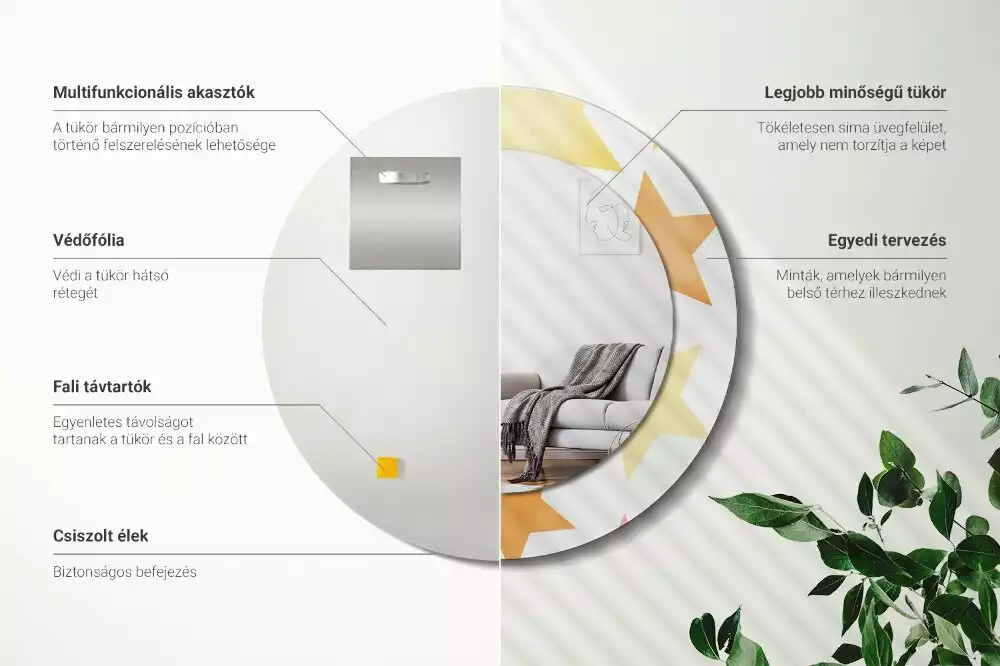 Miroir rond cadre avec impression Étoiles pastel