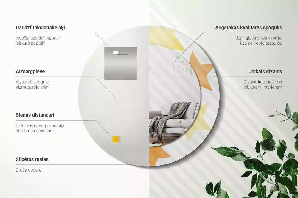 Miroir rond cadre avec impression Étoiles pastel