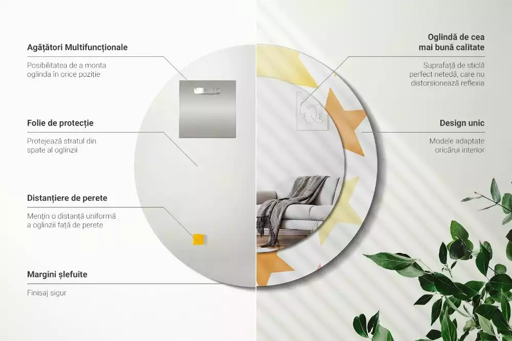 Miroir rond cadre avec impression Étoiles pastel