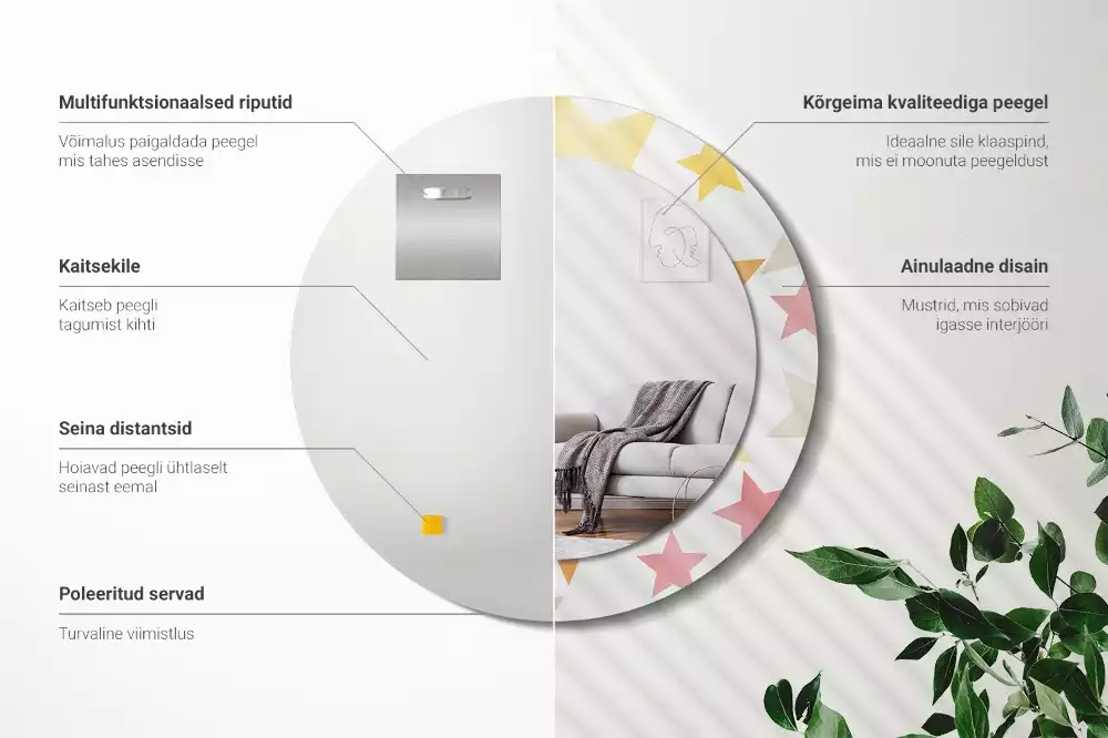 Miroir rond cadre avec impression Étoiles pastel