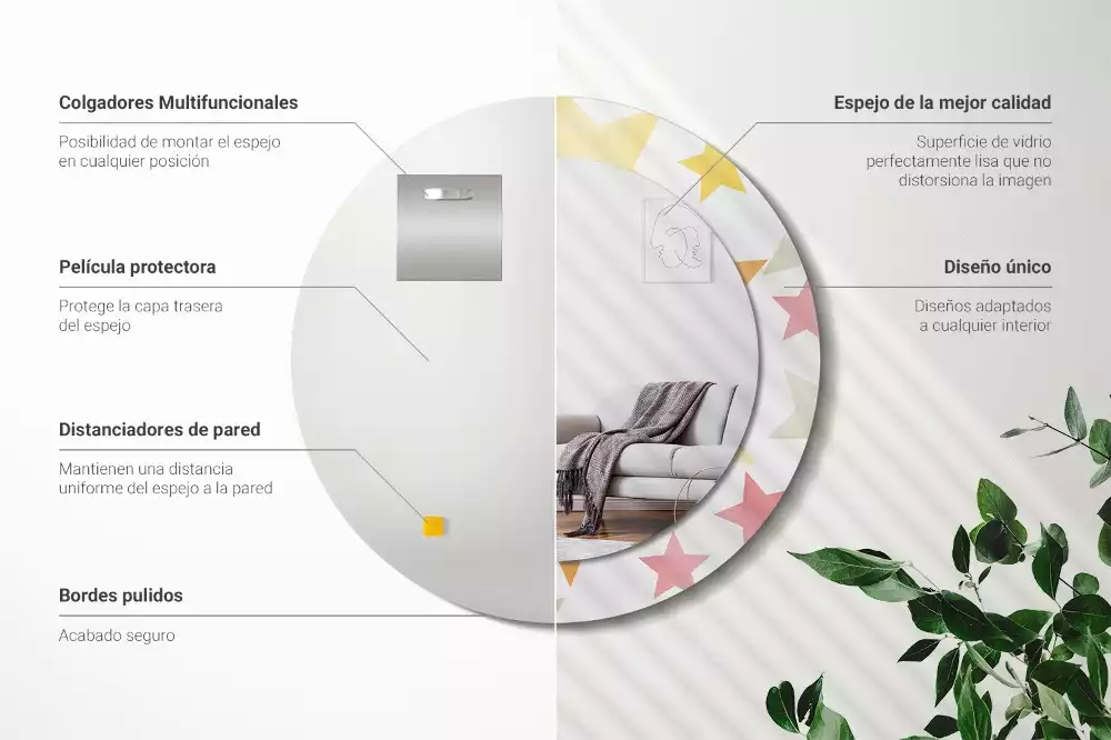 Miroir rond cadre avec impression Étoiles pastel