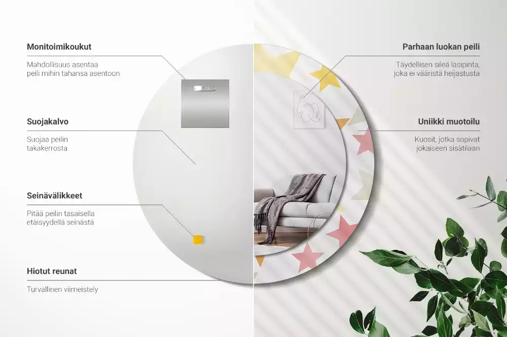 Miroir rond cadre avec impression Étoiles pastel