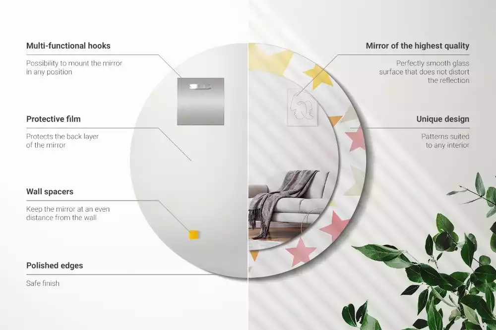 Miroir rond cadre avec impression Étoiles pastel