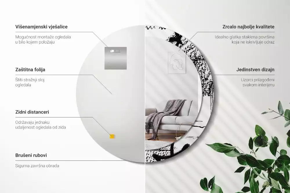 Miroir rond avec décoration Motif graffiti