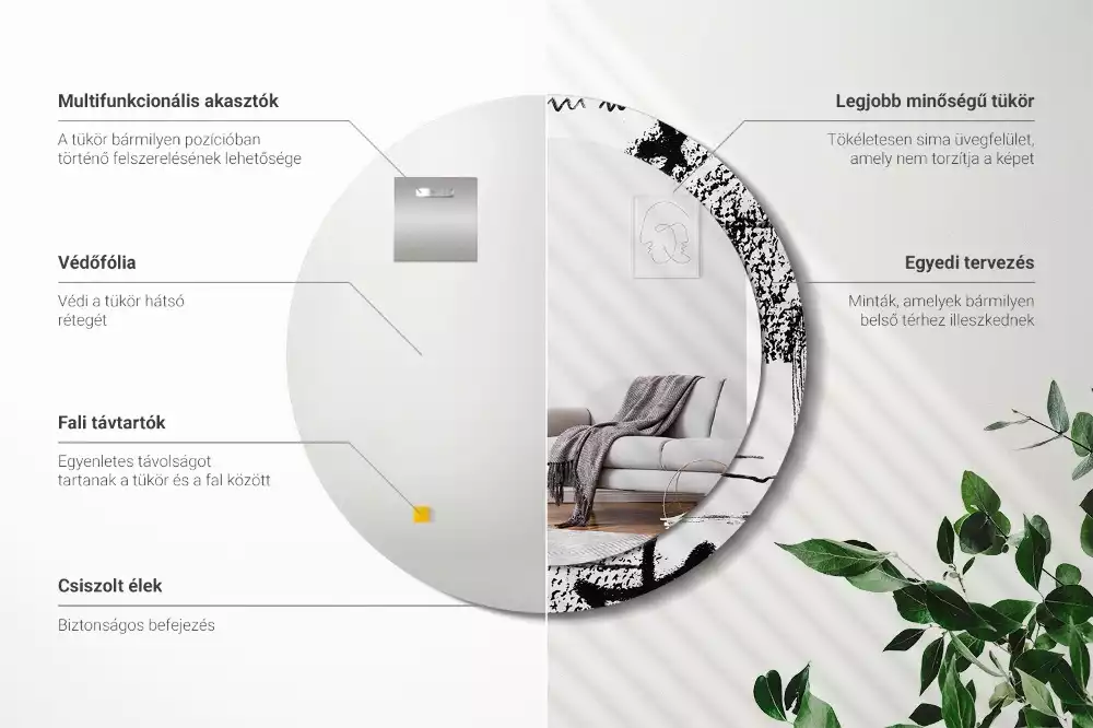Miroir rond avec décoration Motif graffiti