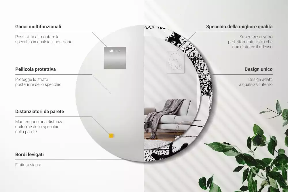 Miroir rond avec décoration Motif graffiti