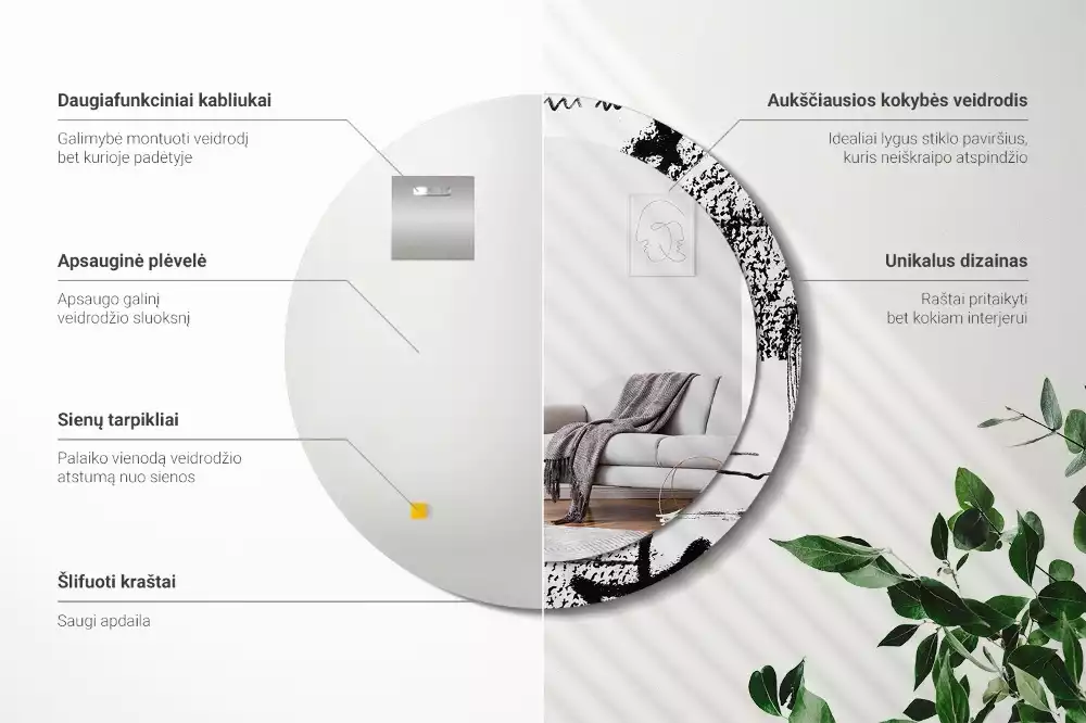 Miroir rond avec décoration Motif graffiti