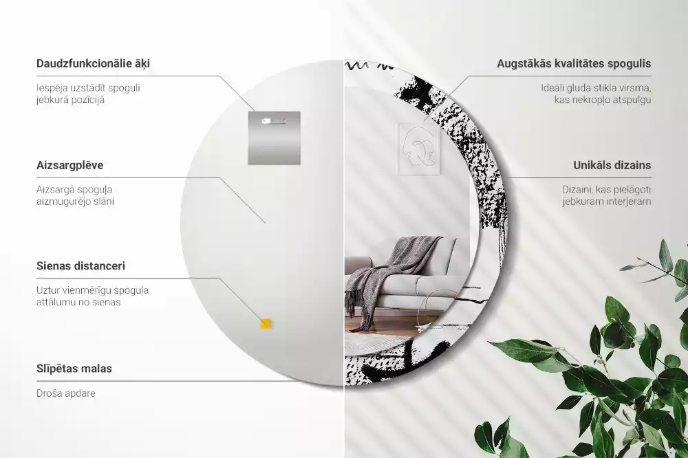 Miroir rond avec décoration Motif graffiti