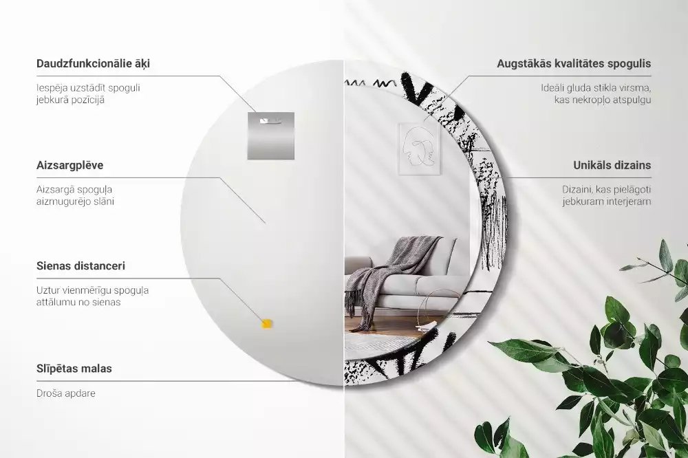 Miroir rond avec décoration Motif graffiti