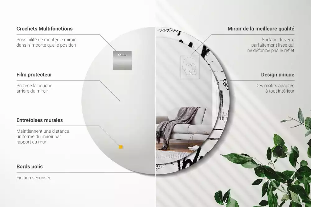 Miroir rond avec décoration Motif graffiti