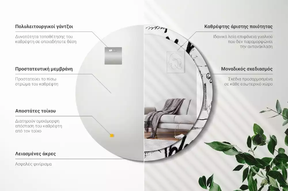 Miroir rond avec décoration Motif graffiti