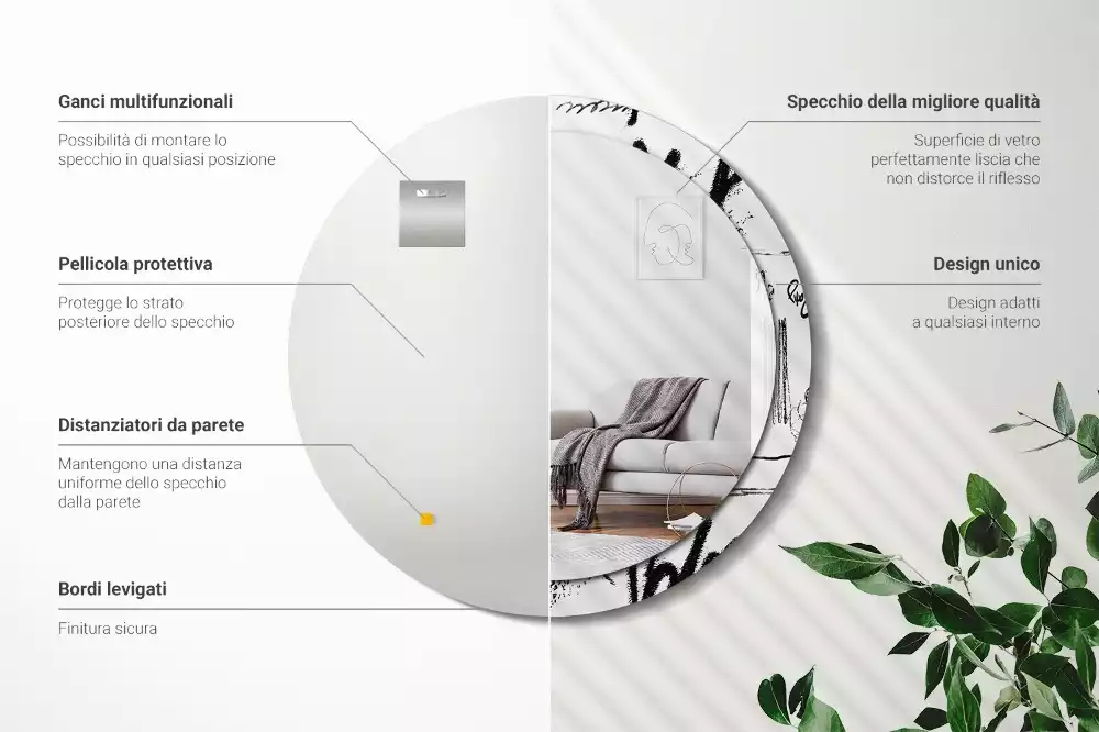 Miroir rond avec décoration Motif graffiti