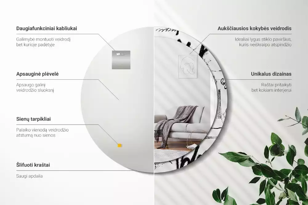 Miroir rond avec décoration Motif graffiti