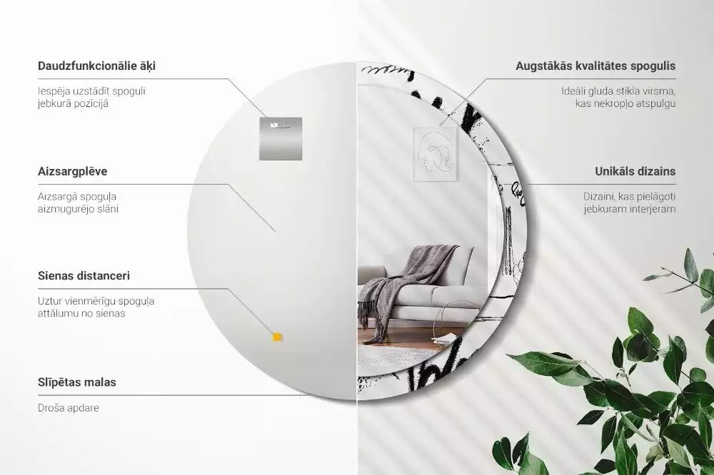 Miroir rond avec décoration Motif graffiti