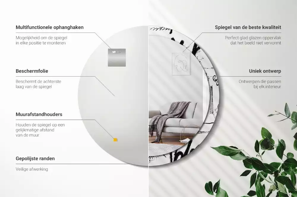 Miroir rond avec décoration Motif graffiti