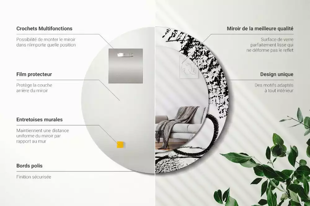 Miroir rond avec décoration Motif graffiti