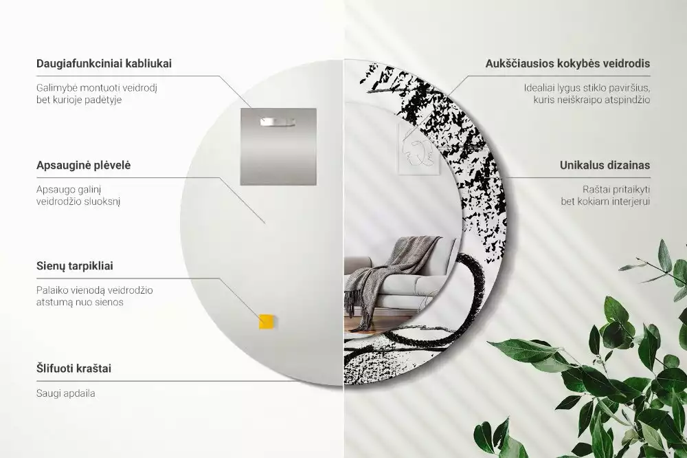 Miroir rond avec décoration Motif graffiti