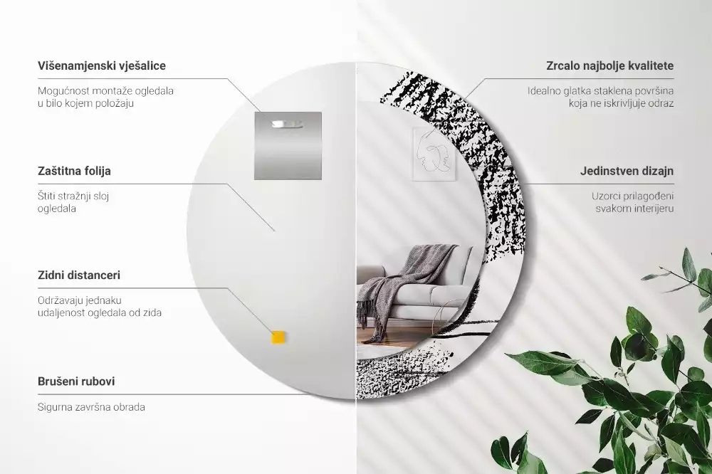 Miroir rond avec décoration Motif graffiti