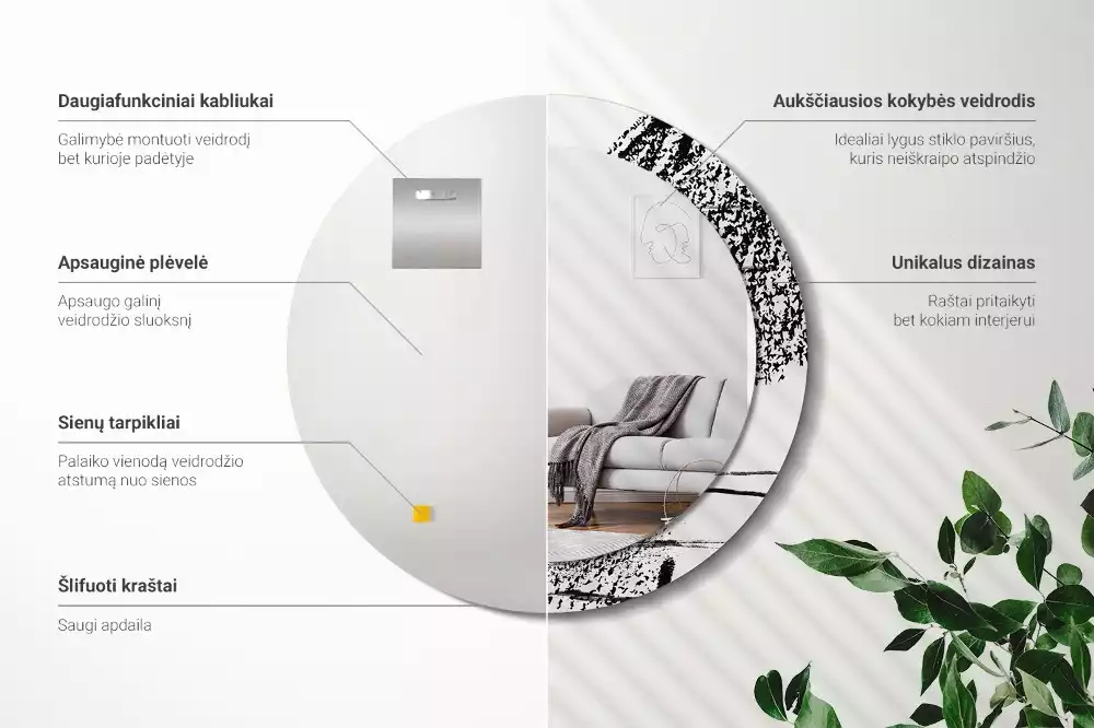 Miroir rond avec décoration Motif graffiti