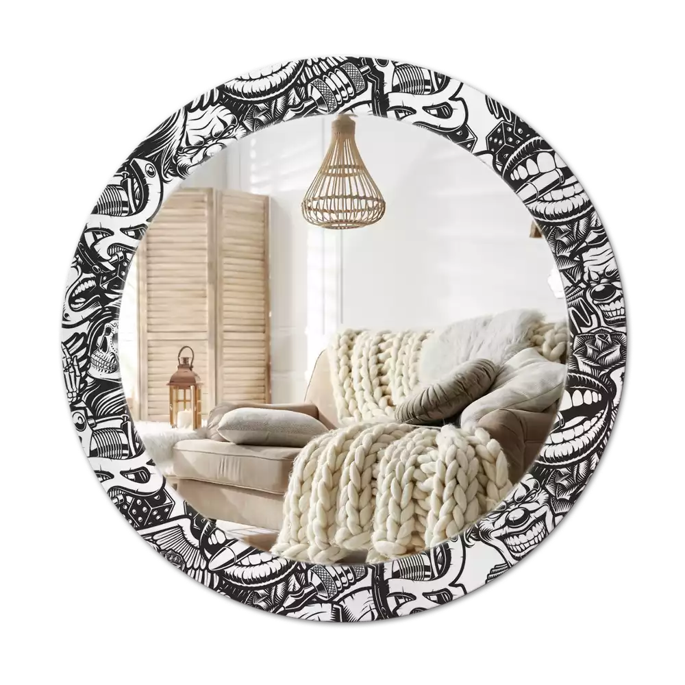 Miroir rond cadre avec impression Graffiti clowns