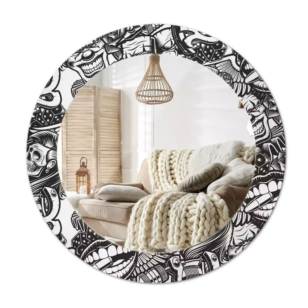Miroir rond cadre avec impression Graffiti clowns