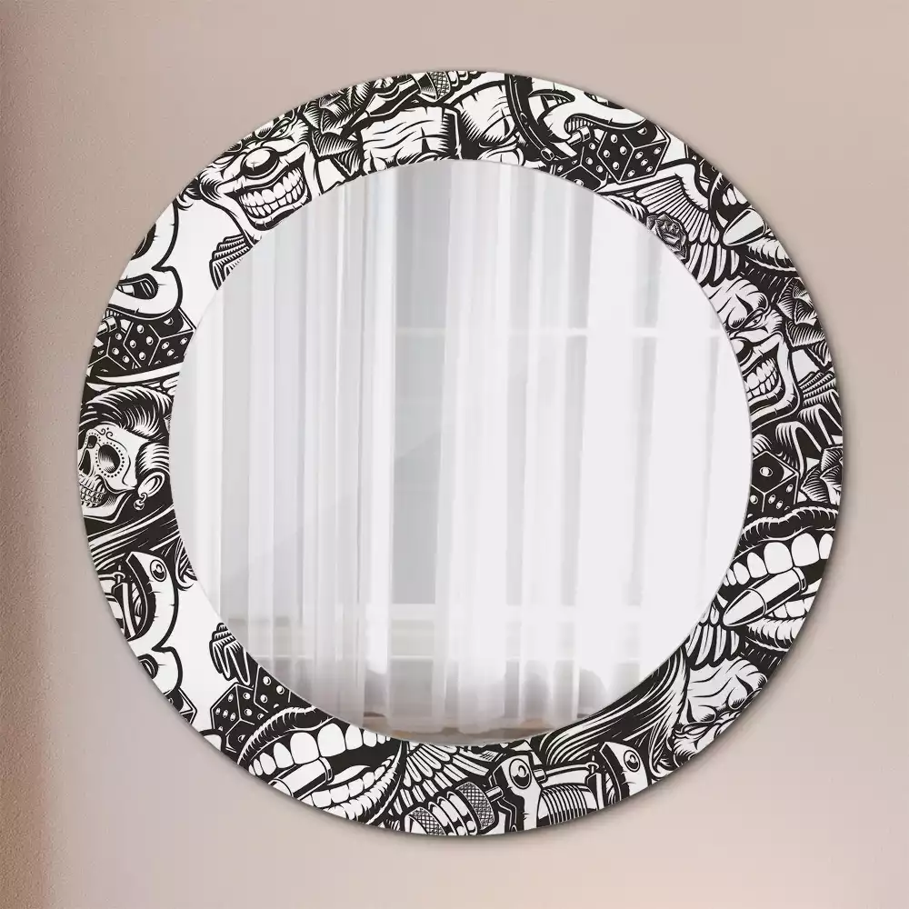 Miroir rond cadre avec impression Graffiti clowns