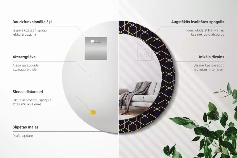 Miroir rond imprimé Géométrique abstrait