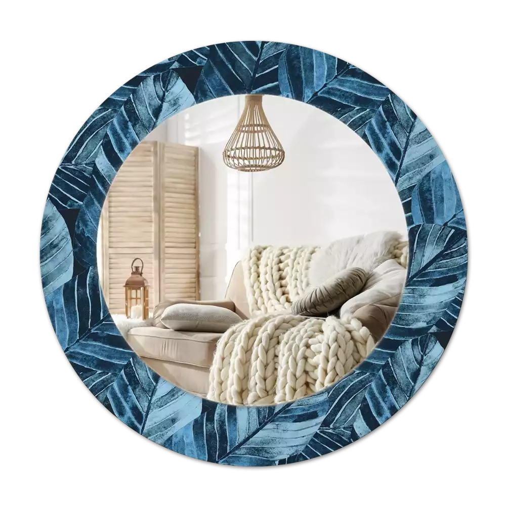 Miroir rond cadre avec impression Feuilles de jungle