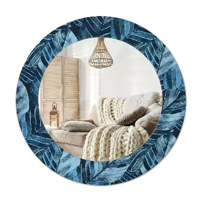 Miroir rond cadre avec impression Feuilles de jungle