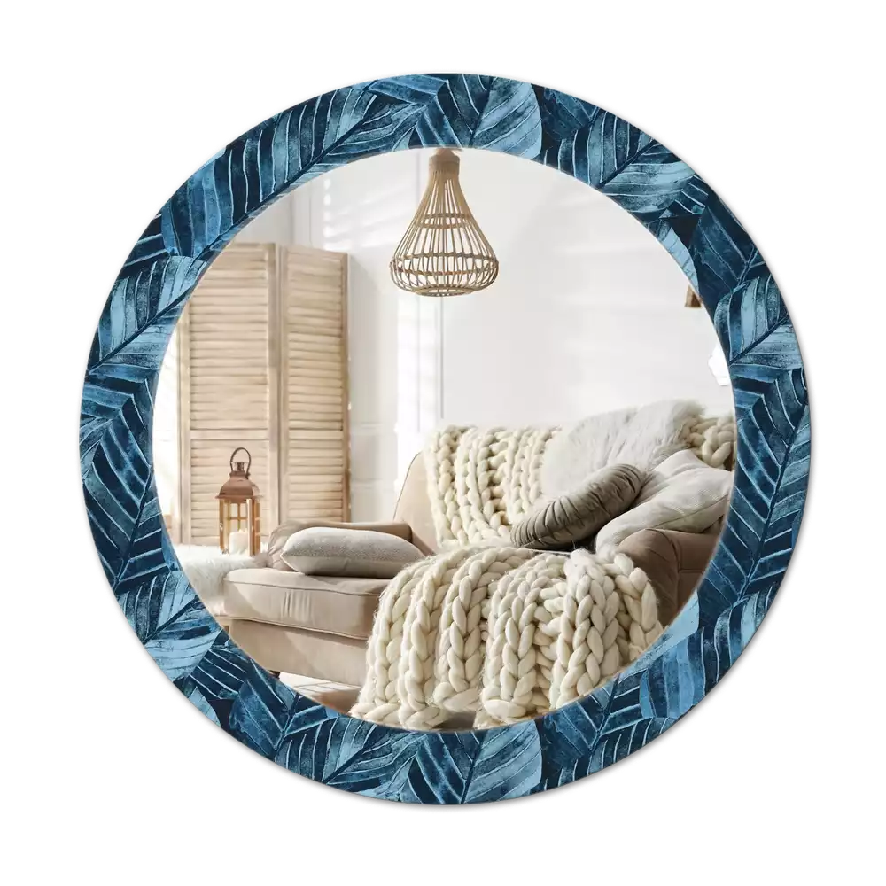 Miroir rond cadre avec impression Feuilles de jungle