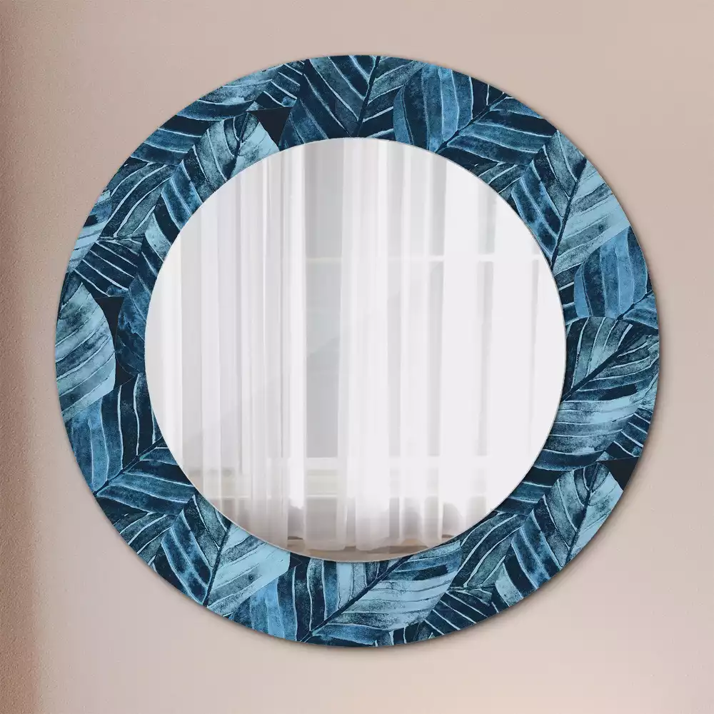 Miroir rond cadre avec impression Feuilles de jungle