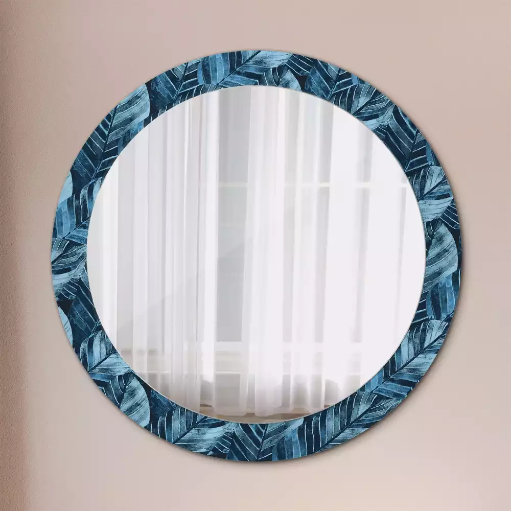 Miroir rond cadre avec impression Feuilles de jungle