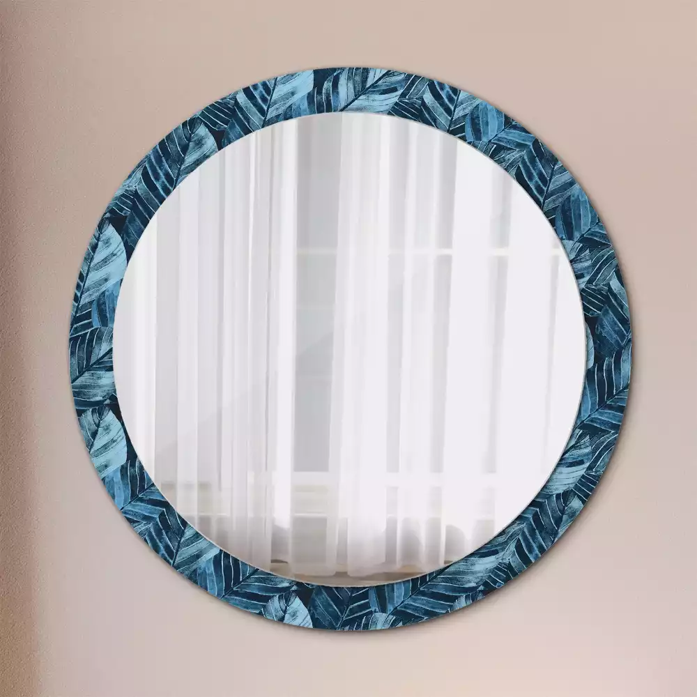 Miroir rond cadre avec impression Feuilles de jungle