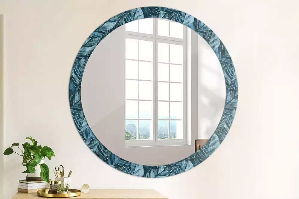 Miroir rond cadre avec impression Feuilles de jungle