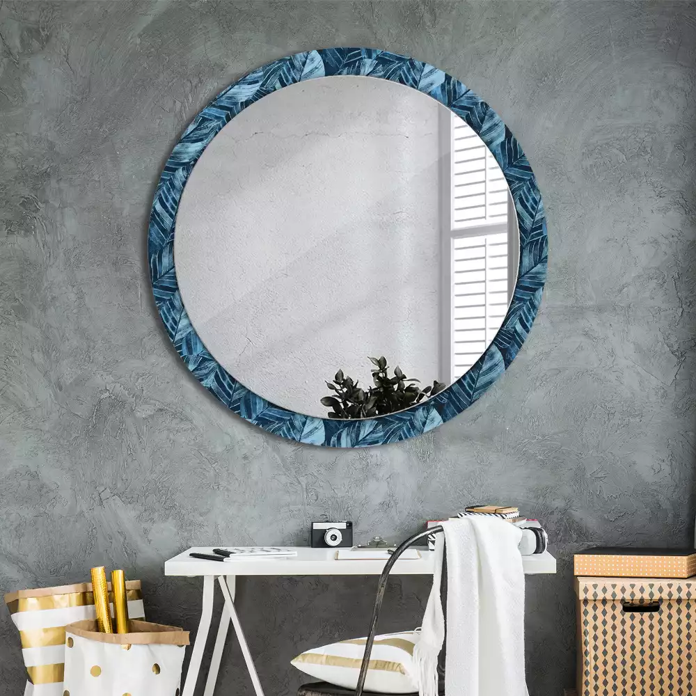 Miroir rond cadre avec impression Feuilles de jungle