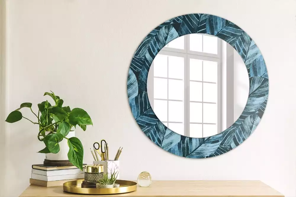 Miroir rond cadre avec impression Feuilles de jungle