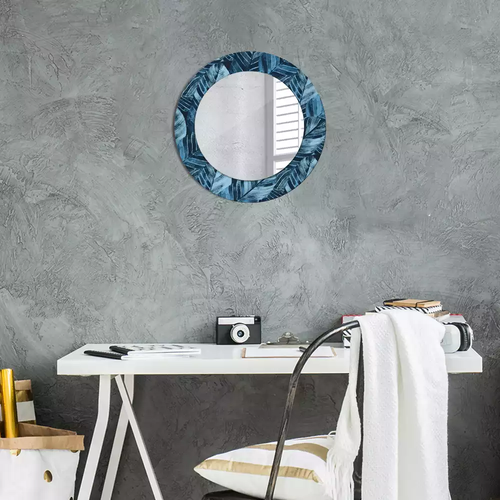Miroir rond cadre avec impression Feuilles de jungle