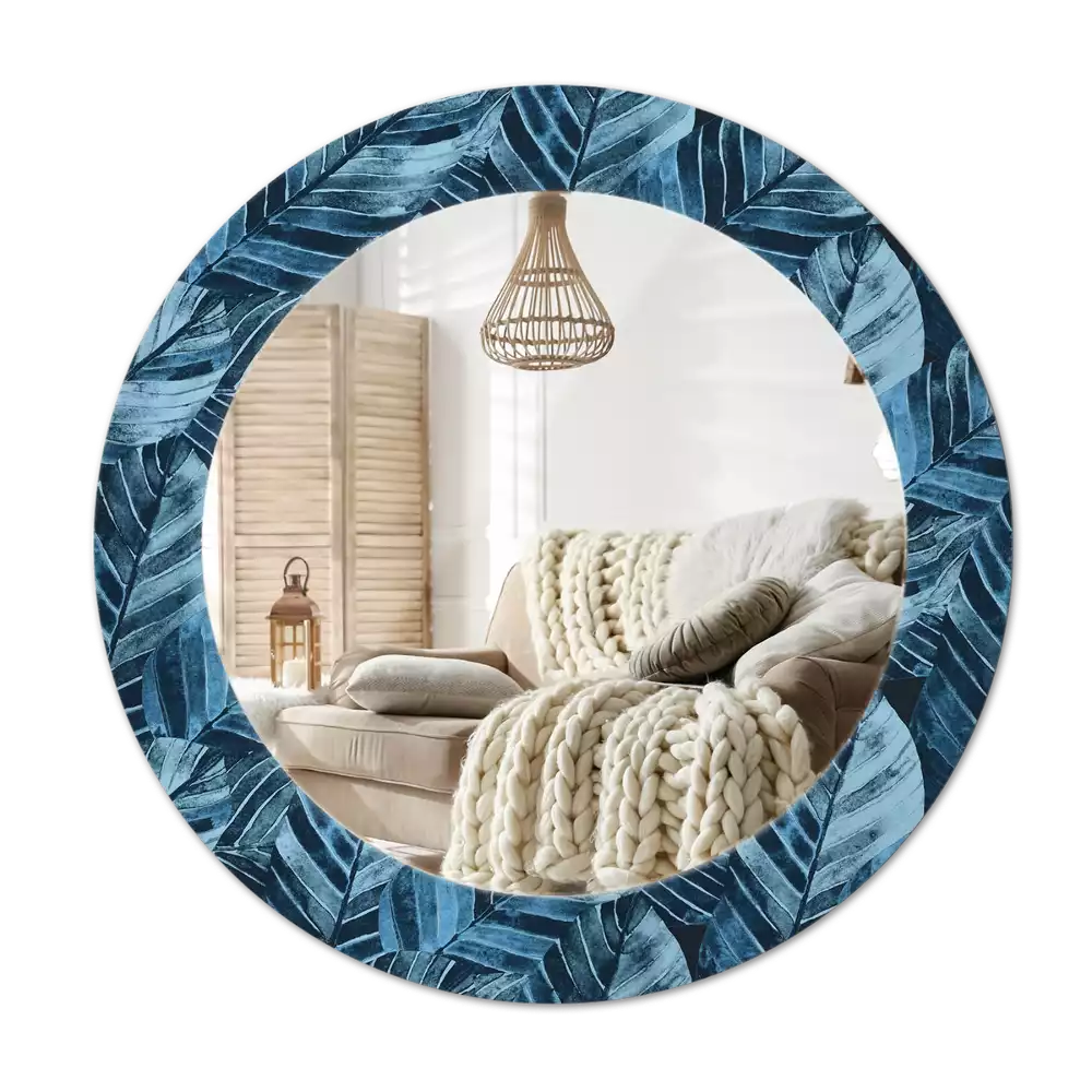 Miroir rond cadre avec impression Feuilles de jungle