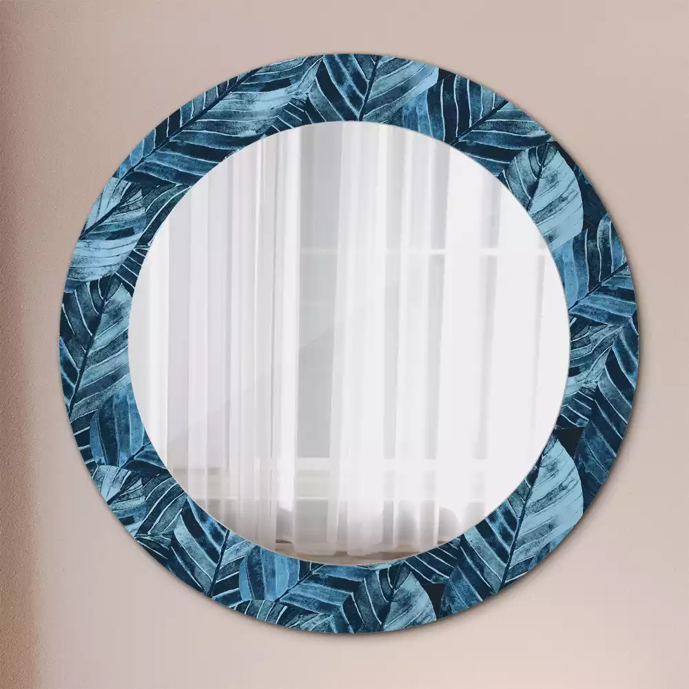 Miroir rond cadre avec impression Feuilles de jungle